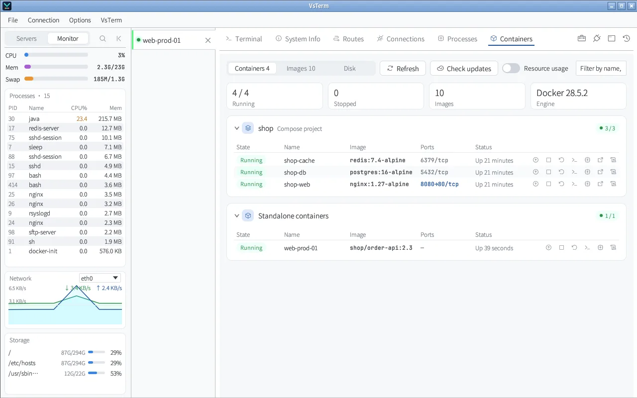 Docker / Podman 容器管理 — VsTerm